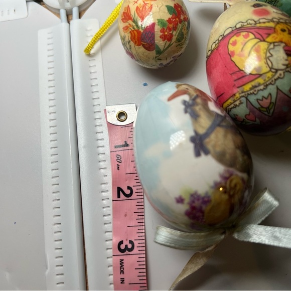Set Of 14 Vintage Decoupage Easter Eggs Paper Mache Decoration Ornaments Bunny - Picture 5 of 7